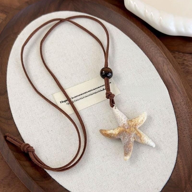 

Women Long Neck-hanging Starfish Necklace Seaside Holiday Adjustable Rope Chains Starfish Pendant Necklaces