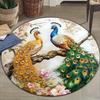 Flannel Printed Round Rug Peacock And Flower Design Elegant Asian Art Home Decor Soft Floor Mat For Living Room Bedroom