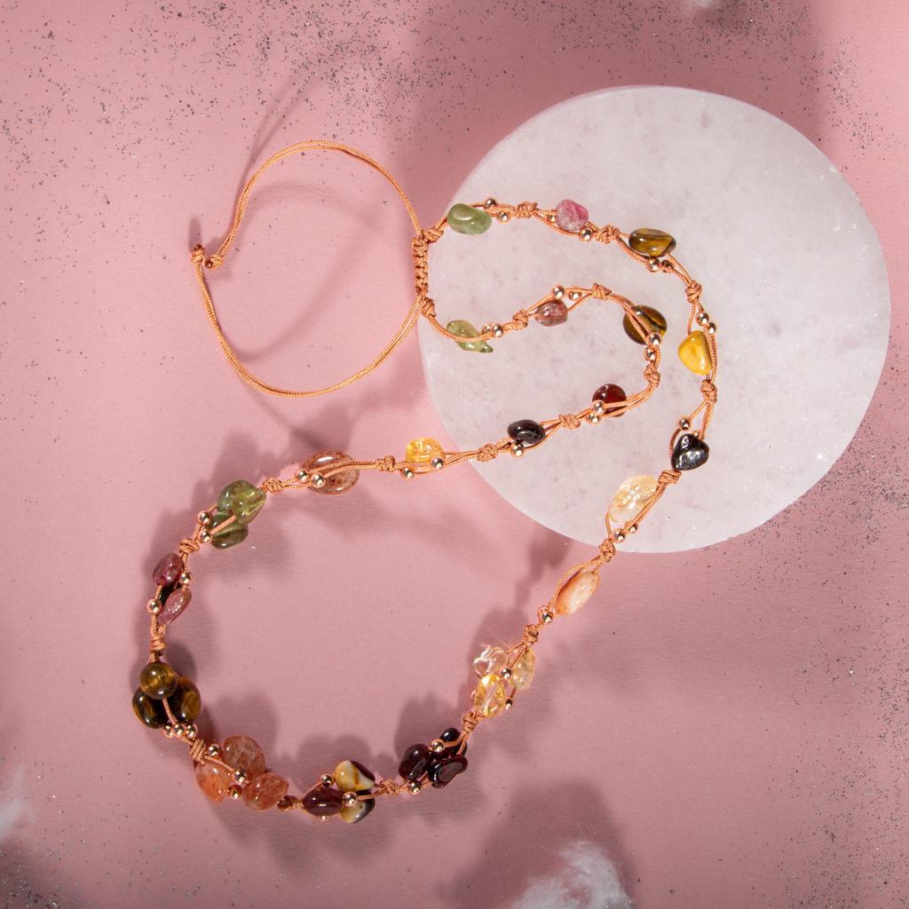 Leo Sign Necklace Claret Red Garnet Garnet, Sun Stone, Jasper, Tiger Eye, Amber, Color Tourmaline, Citrine