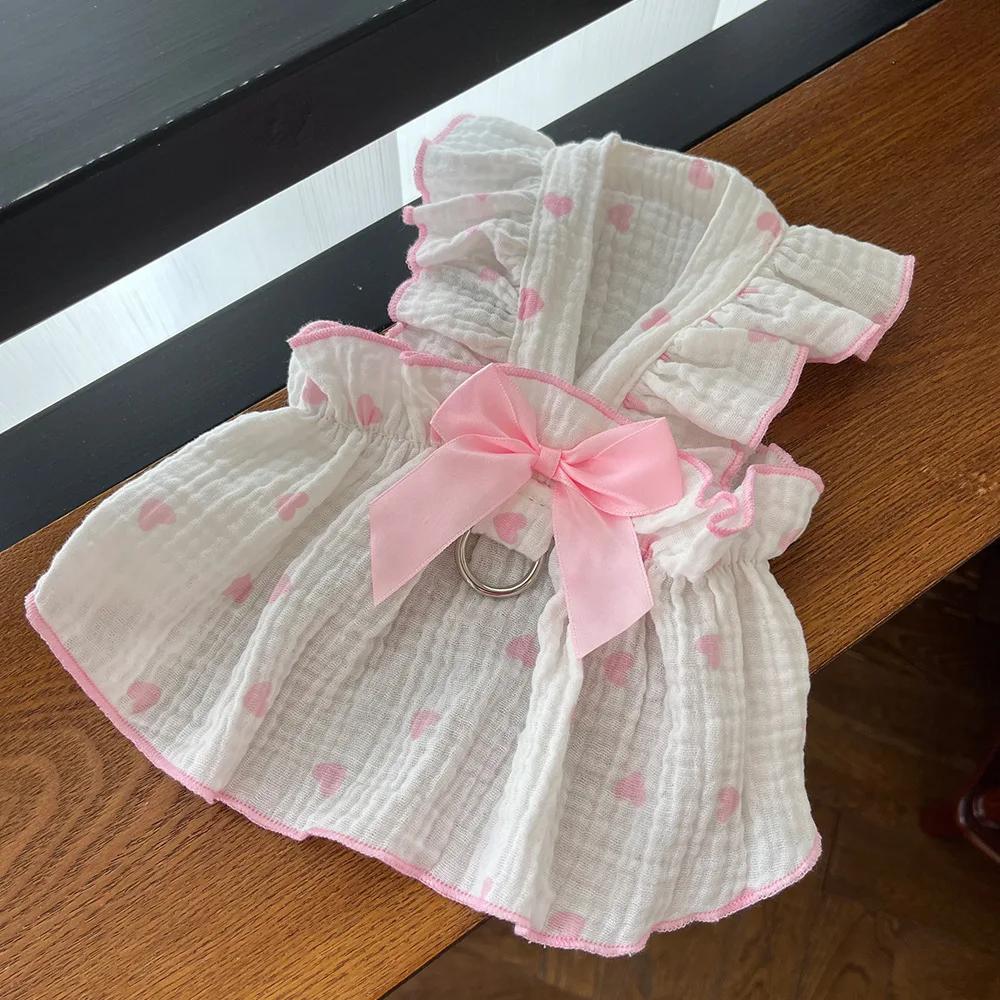 Dogs Princess Dresses Cute Pet Dog Thin Cotton Dress Kitten Puppy Skirt Summer Dog Dress Bow Lace Korean Chihuahua Cat Clothes