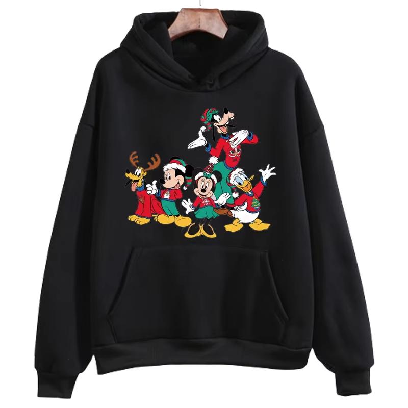 Merry Christmas Minnie Mouse Printed Hoodie Disney Cartoon Costume Harajuku Men Women Casual Crew Neck Pullover Sweatshirt Top