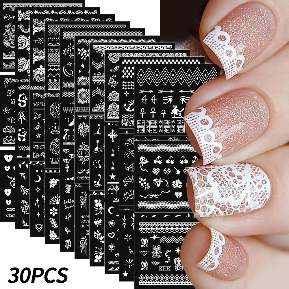 30 Stück Weihnachten Geprägt Glitzer 5D Nagelaufkleber 6*5cm Elch Schneeflocke Bär Schneemann Xmas Aufkleber Winter Maniküre Glitzer Aufkleber