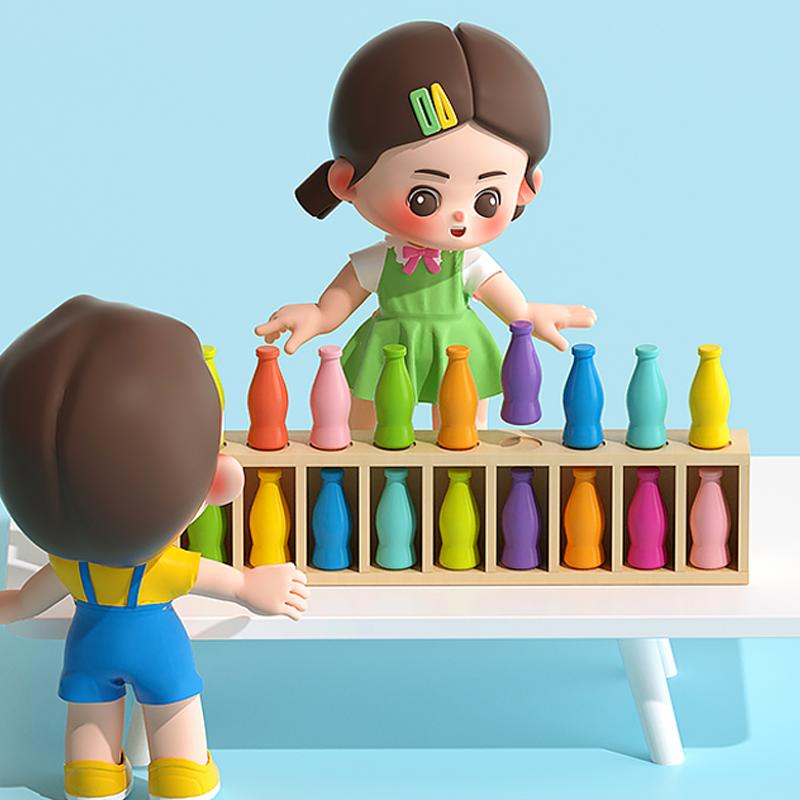 Learning Color Toys Montessori Color Classification Game Wooden Guessing Color Doll Fine Motion
