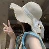 New Lace Ruffle Summer Straw Hat Solid Color Bowknot Sun Protection Hat Wide Brim Woven Straw Fisherman Cap Beach