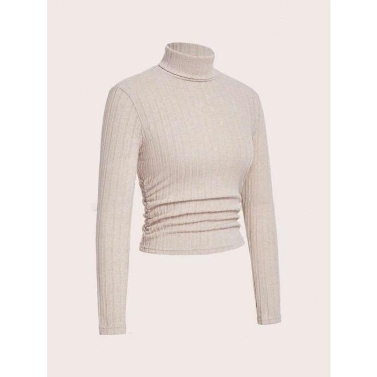 Elegant High Neck Slim Sweater for Women Long Sleeve Solid Color Autumn Winter Clothing