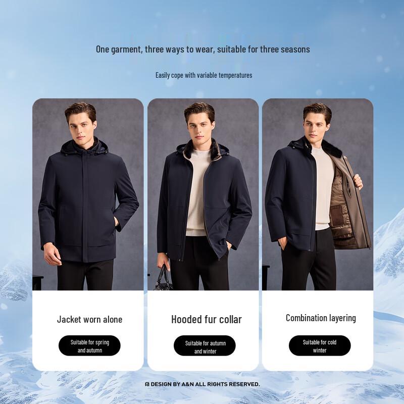 Doudoune Mi-Longue pour Homme Antonio avec Doublure Amovible et Col en Vison