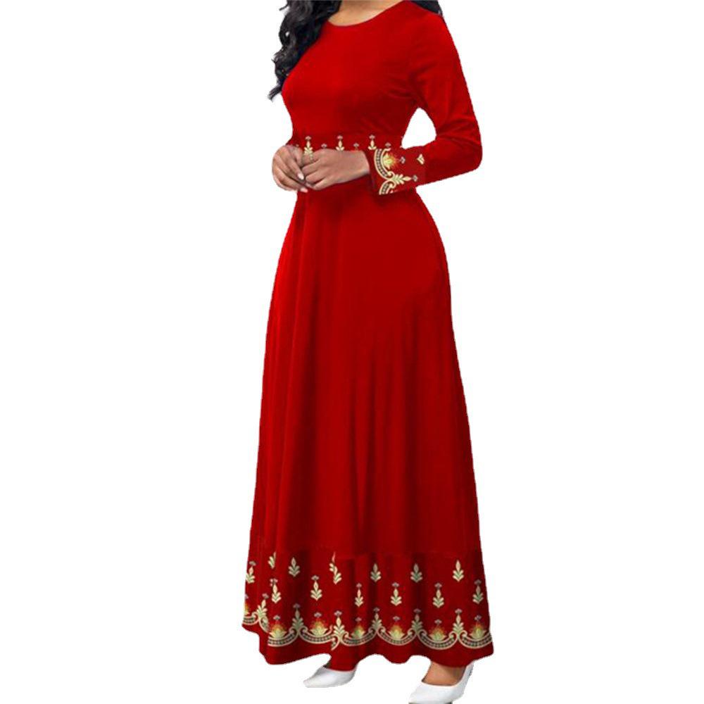 Retro Print High Waist Maxi Dress for Women