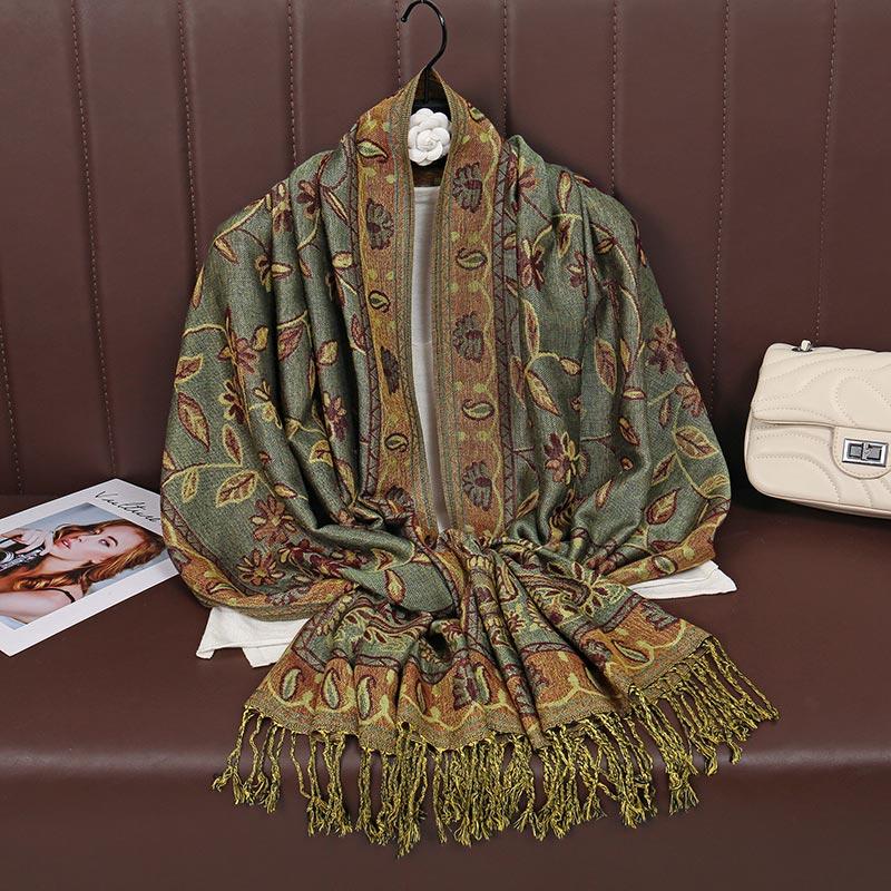 Paisley Pashmina Shawl Scarf Women Jacquard Cashew Printed Scarves Borders Female Tassel Travel Blanket Wraps Ethnic Shawls