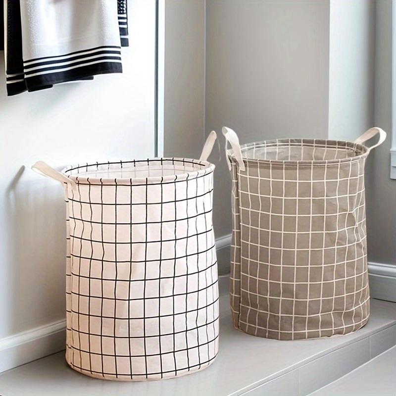 Household Dirty Clothes Basket, Toy Storage Bucket, Grid Fabric Large Foldable Waterproof Storage Basket