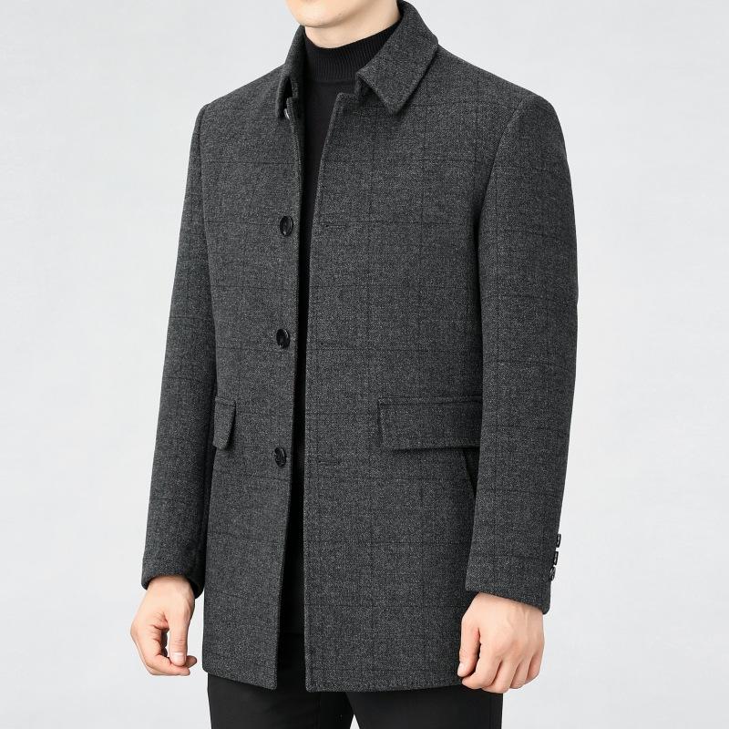 Autumn and winter men's double-sided cashmere coat high-end business casual mid-length lapel down warm woolen coat