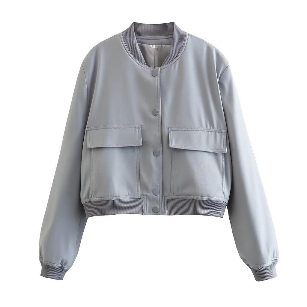 2026 Spring Women's Stand Collar Jacket with Large Pockets, Minimalist Solid Color Casual Coat for Daily Streetwear, Lightweight Outerwear