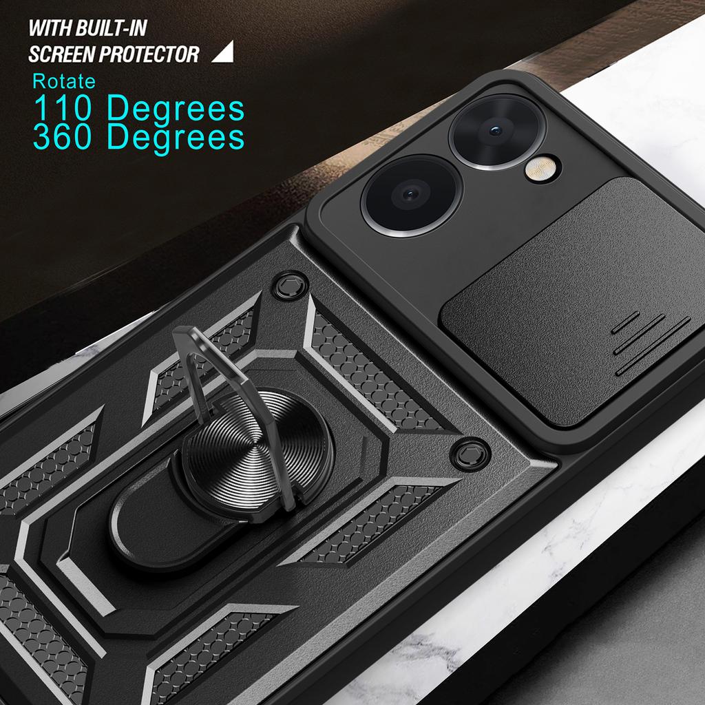 For Realme C33 2023 4G/C33 4G Sliding Camera Design Phone Case PC+TPU Kickstand Protective Cover