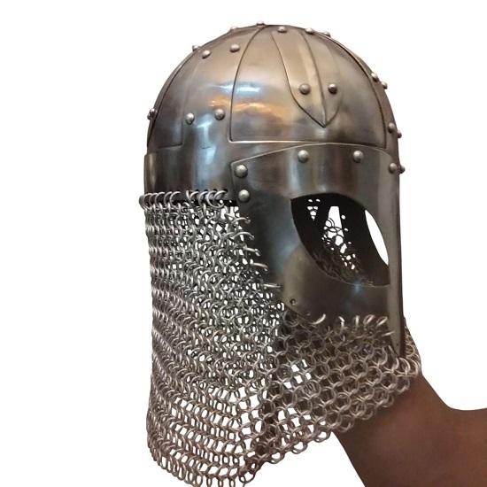 Medieval Viking Helmet: Steel Norse Armor with Chainmail