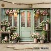 2D Floral Doorway Backdrop, Vintage Flower Shop with Potted Roses Background