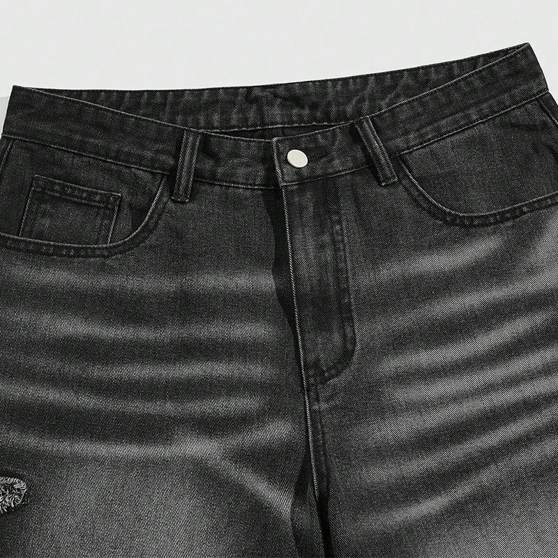 Summer Men's Denim Shorts Denim Five-point Pants Retro Five-pointed Star Patch Stitching Casual Pants