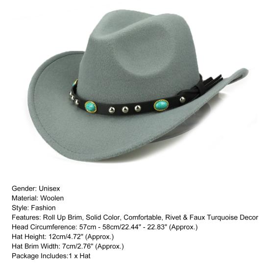 Jazz Şapka Geniş Kenarlı Kovboy Stili Perçinli Rulo Düz Renk Fedora Şapka Giyinme Aksesuarı
