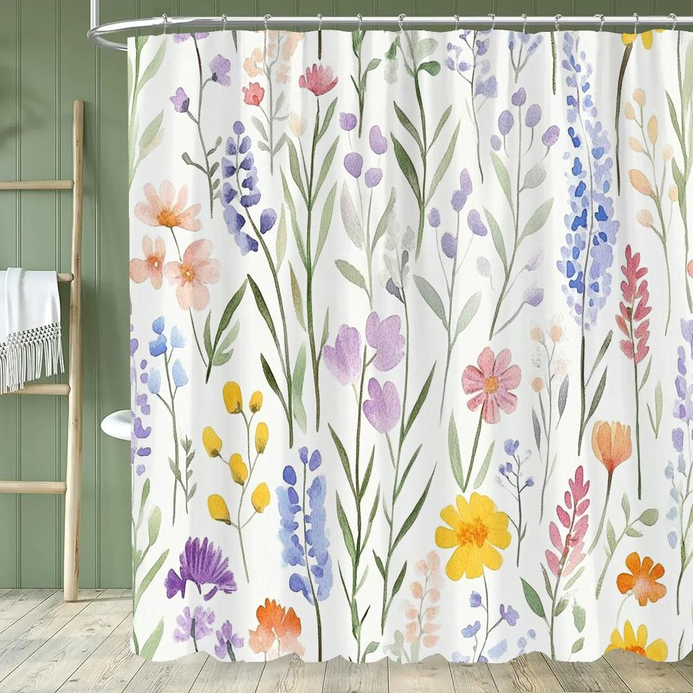 Blue Flowers and Butterflies Shower Curtain Bath Curtain Printed Polyester Floral Bathroom Curtains for Home Decoration Curtain