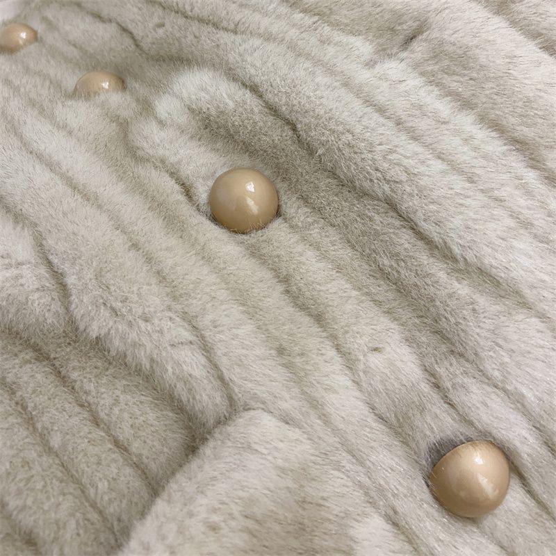 2024 Autumn/Winter Women's Faux Mink Stripe Cardigan: Round Neck, Long Sleeve, Socialite Lazy Style