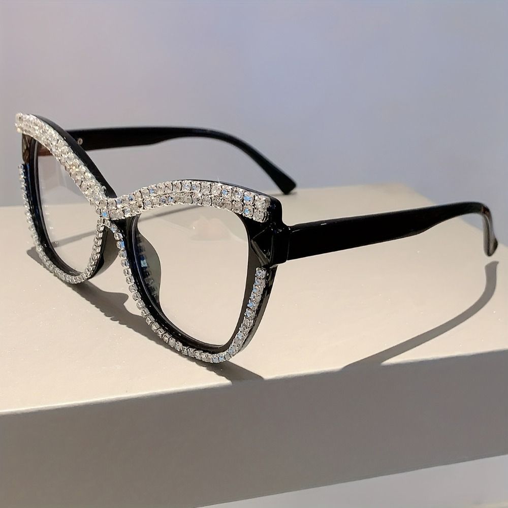 INS Rhinestone Glasses Luxury Large Frame Eyewear Comfortable To Wear Women Spectacles Selfie