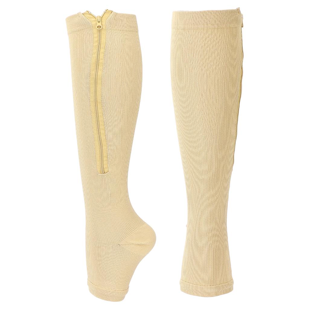 Breathable Compression Stockings Zipper Design Knee High Length Sports Pressure HoseL XL