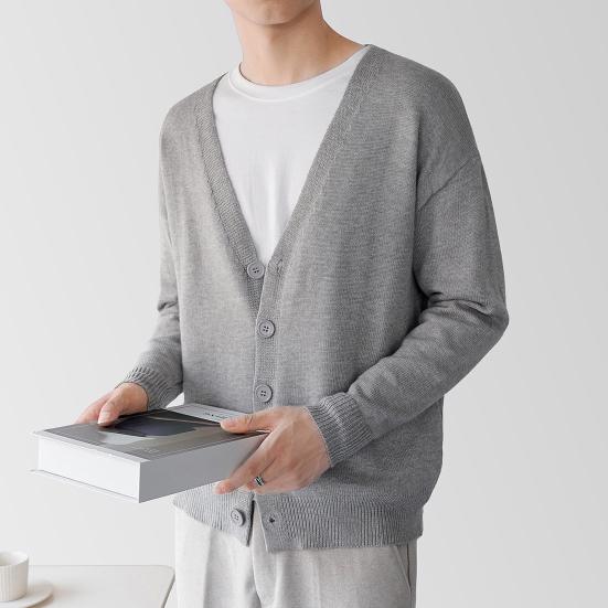 Men Cardigan Long Sleeve V-neck Slim Fit Single-breasted Solid Color Keep Warm Knitwear Spring Autumn Male Sweater Knitted Coat Daily Wear