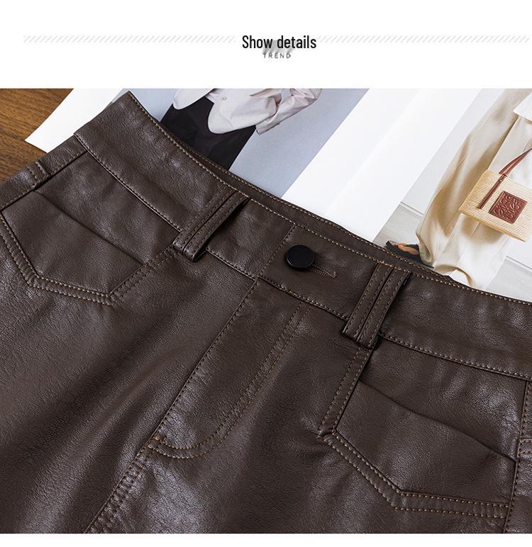 2025 Autumn/Winter Women's High-Waist A-Line Leather Skirt - Genuine Sheepskin Bodycon