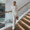 Sexy Young Woman Dress With Spliced Milk Silk Fabric And Pleated Long Sleeves For Casual Autumn Wear