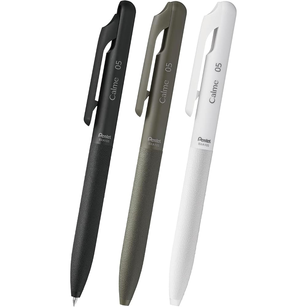 Pentel AMZ-BXA105ST Oil-based Ballpoint Pens, Set of 3, Calme 0.5mm, Black Ink