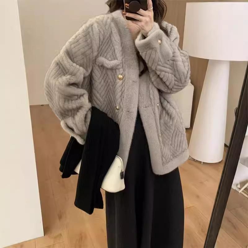 Pelz All-in-One-Mantel für Damen, lang, im neuen koreanischen Stil, Winter, verdickter Nerzimitat, umweltfreundlicher Mantel