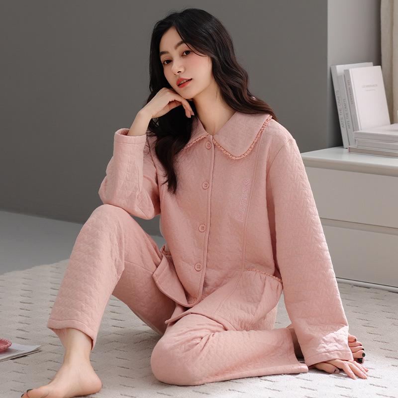 Pajamas Women'S Autumn And Winter Warm Air Cotton Interlayer Thickened Women'S Spring And Autumn Cotton Long-Sleeved Loungewear