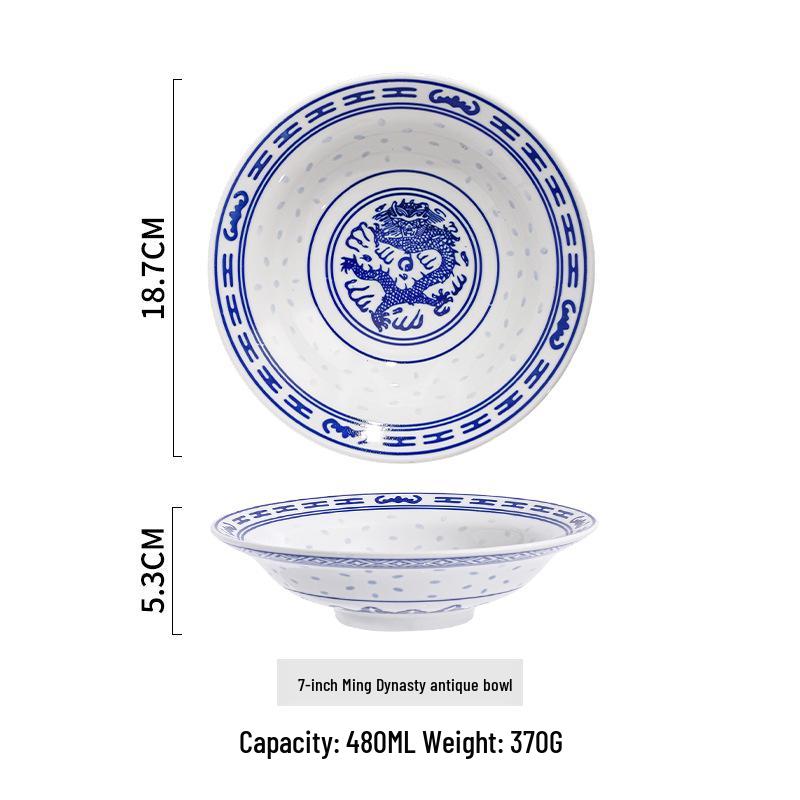 Exquisite Blue and White Retro Porcelain Bowl Set for Hotel and Home Use