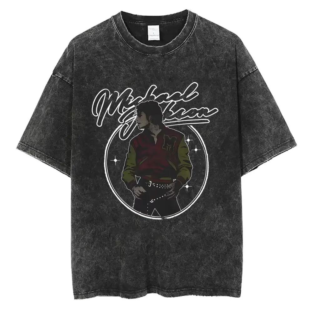 MJ Salute To Michael Jackson Classic Poster Graphic Print T-Shirt Men Women Streetwear Hip Hop Y2K Fashion Vintage Washed O-neck Cotton Oversized Top