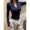 Women's Slimming Henley Neck Imitation Cashmere Long Sleeve T-shirt for Autumn Winter