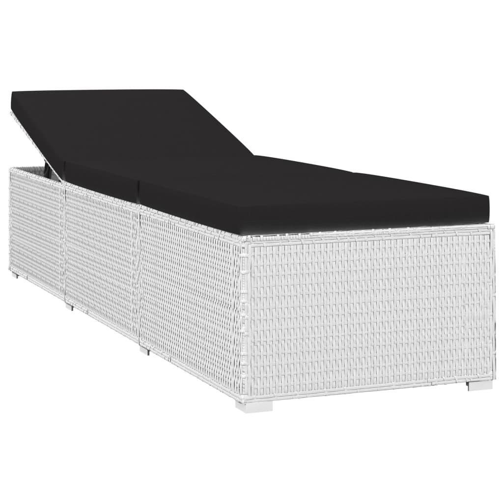 vidaXL Sonnenliege mit Auflage und Teetisch Poly Rattan Weiß