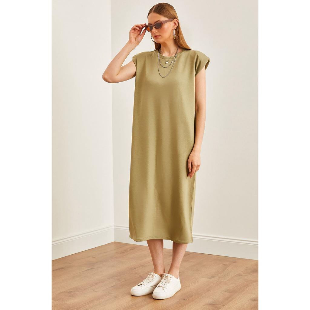 Women's Navy Blue Shoulder Padded Crystal Dress Elb-19002086