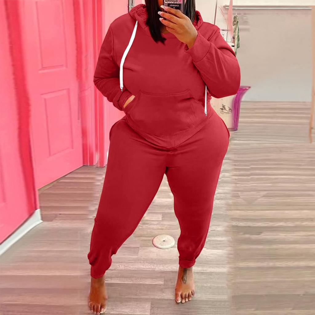 Women's Padded Drawstring Hooded Sweatshirt Long Sleeve Drawstring Trousers Piece Set