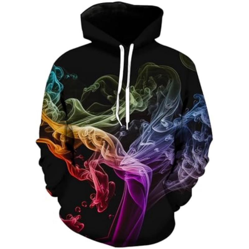Men's Hoodies 3D Novelty Pullover Sweatshirt, Xmas Men Women Teen Boy Gifts, Black White Galaxy Print Flag
