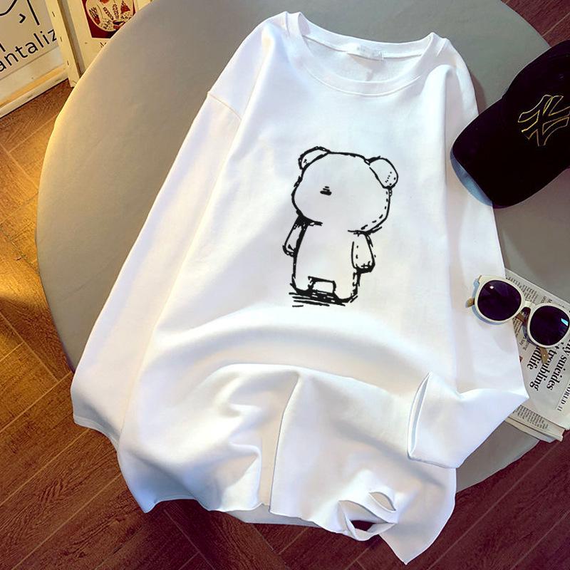 

Белая рваная хлопковая футболка с длинным рукавом, свободного кроя, средней длины, больших размеров для женщин M [Recommended 70-95 lbs]