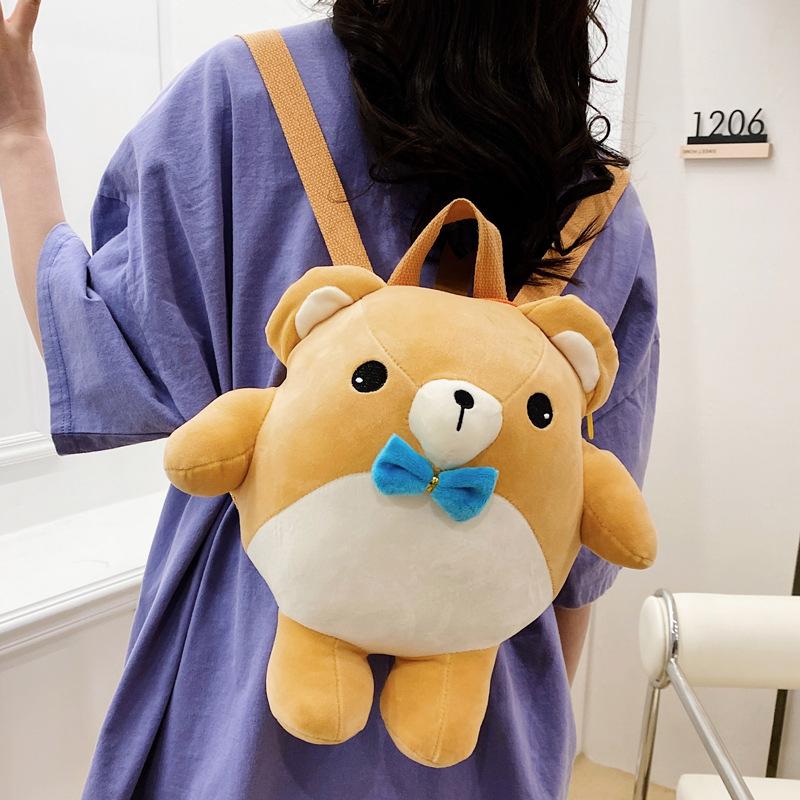 Bear Cartoon Backpack Plush Large Capacity Embroidered Shoulder Students Bag