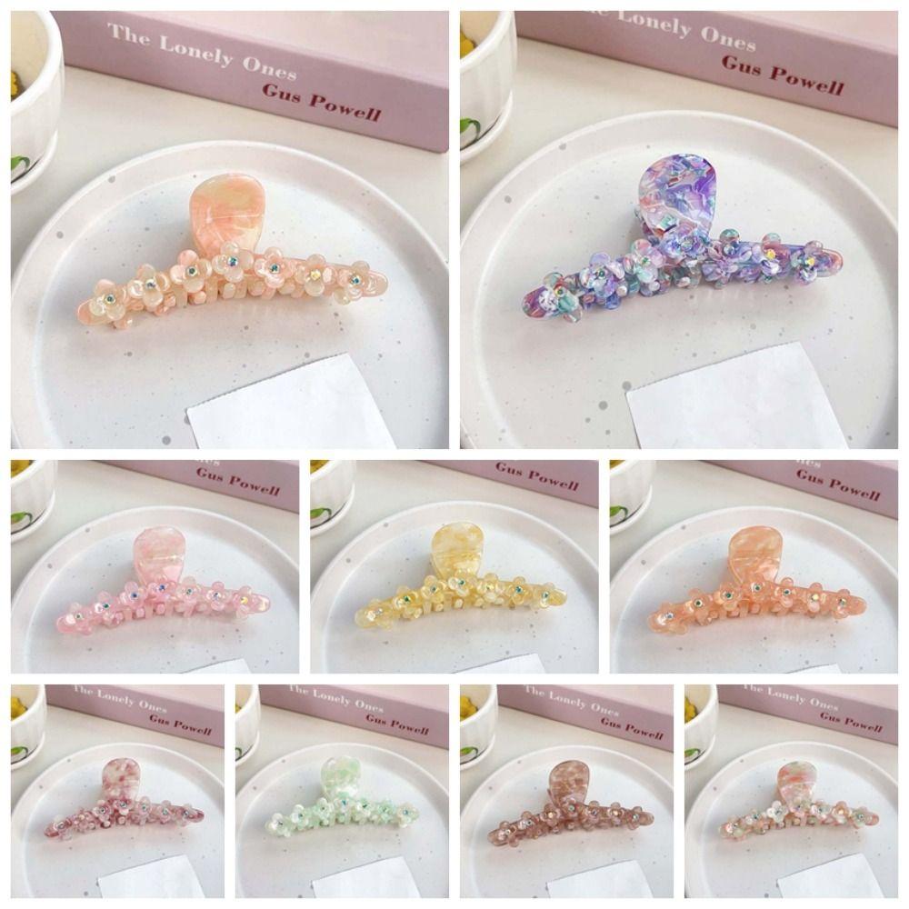 Korean Style Straight Line Shaped Shark Clip Elegant Acetic Acid Hair Claw Flower Hair Claw  Party