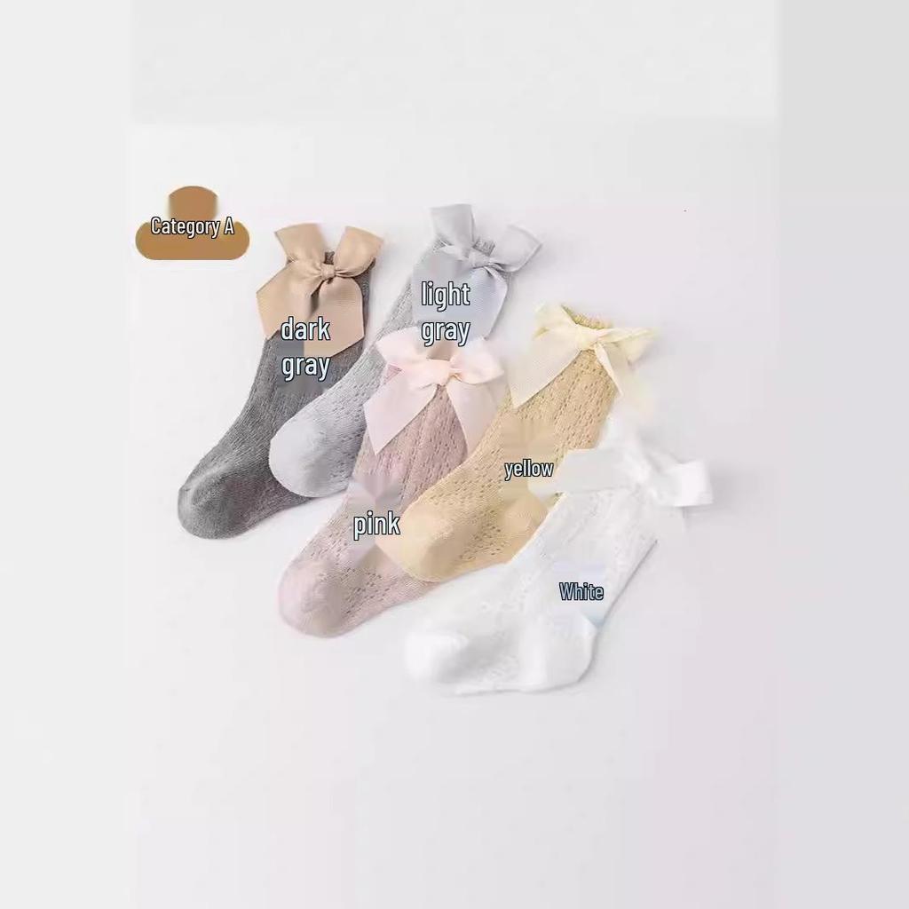 Summer Mesh Baby Socks with Bow - High Tube, Mosquito-Proof, Loose Mouth, Perfect for Spring/Summer