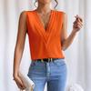 VEZFAA Women's Fashion Casual Summer Spring Solid Color Print Sleeveless V-Neck Blouses & Shirts
