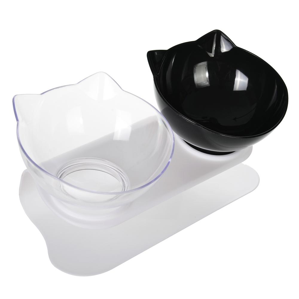 

Двойные симпатичные высокие миски для кошек с подставкой, защитой от шеи, миска для корма и воды для маленьких кошек и собак, черные, белые, прозрачные