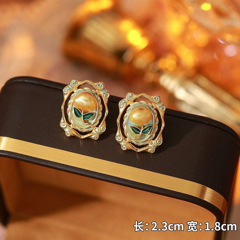 Ainibenni Original Design Enamel Painted Earrings for Women, Monet Garden Oil Painting Style Stud Earrings