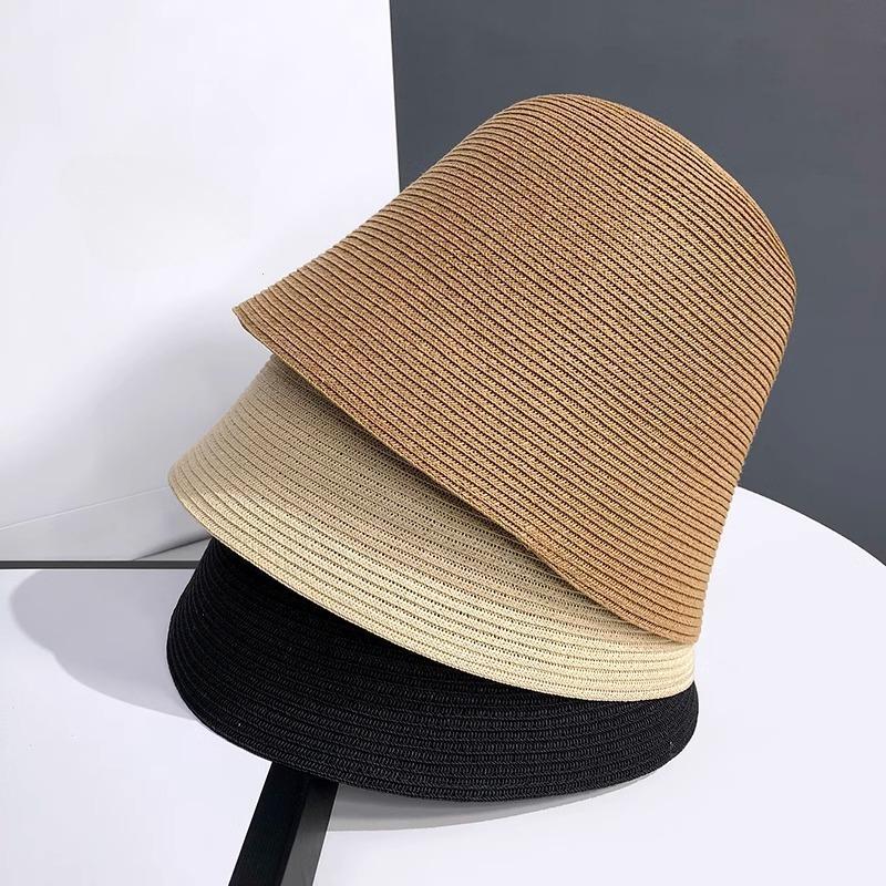 Cappello di Paglia Estivo da Donna All-match Ombreggiante Cappello da Vacanza Fresco Cappello da Pescatore da Spiaggia Pieghevole Giapponese a Forma di Campana Femminile