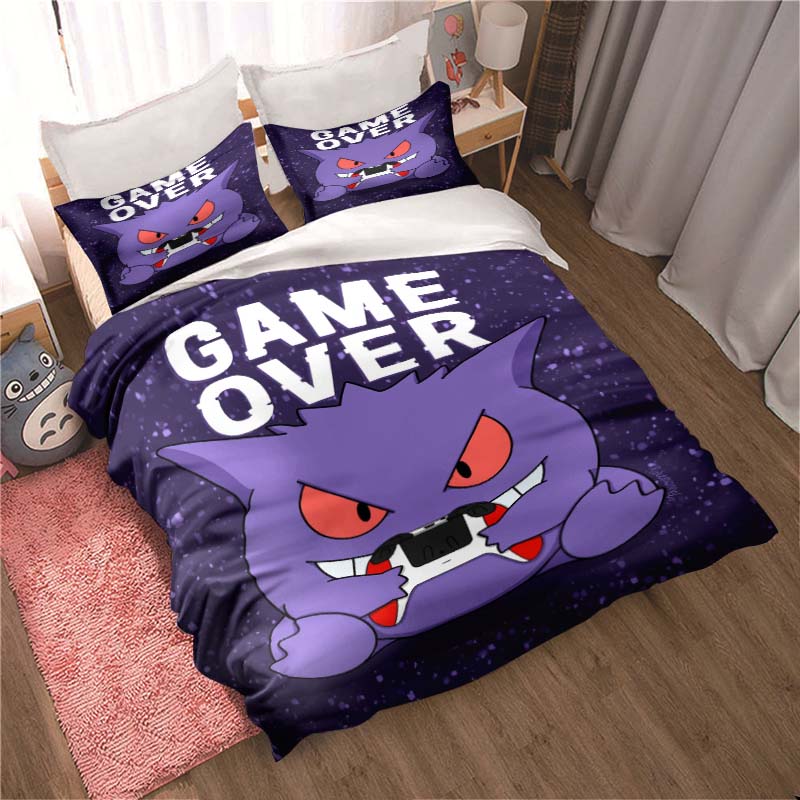 3D Cartoon Gengar 3-Piece Bedding Set — Includes Duvet Cover and Pillowcases. Ideal for Bedroom Decor and Children's Gifts; Suit