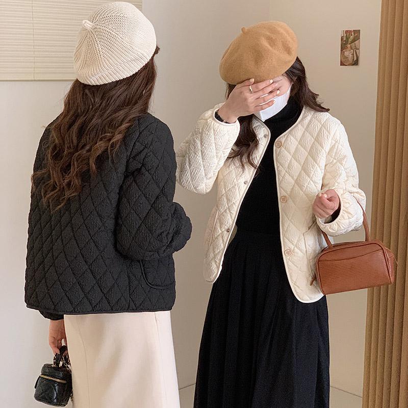 Women's Autumn Winter O Neck Long Sleeve Button Big Pocket Short Warm Parka Chic Jacket