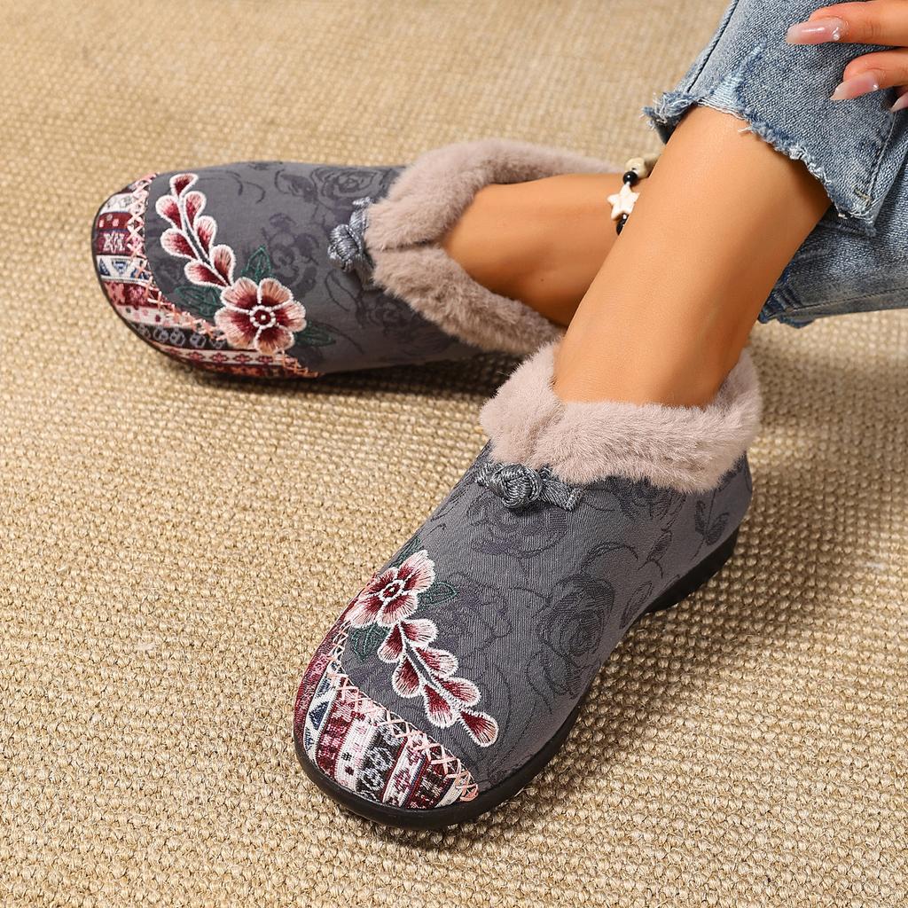 Winter Cotton Shoes Embroidered Bag with Middle-aged and Elderly Warm Ethnic Wind Comfortable Soft Sole Mother Cotton Shoes
