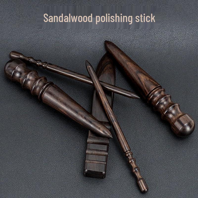 Handcrafted Leather Sandalwood Polishing Stick - Ebony/Rosewood Edge Trimming Tool