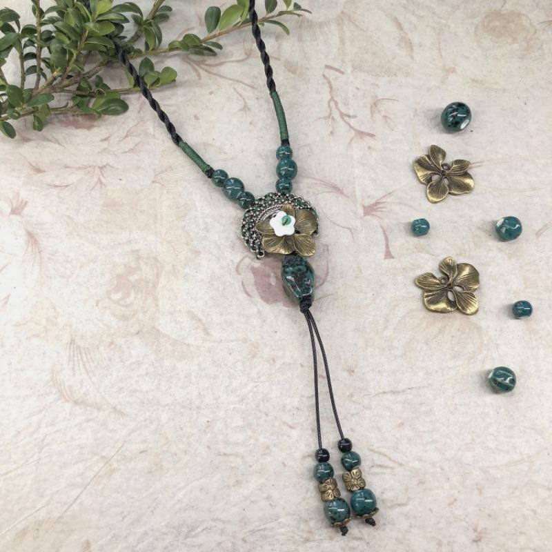 New Forest handmade ceramic necklace, women's retro versatile sweater chain simple long accessories pendant